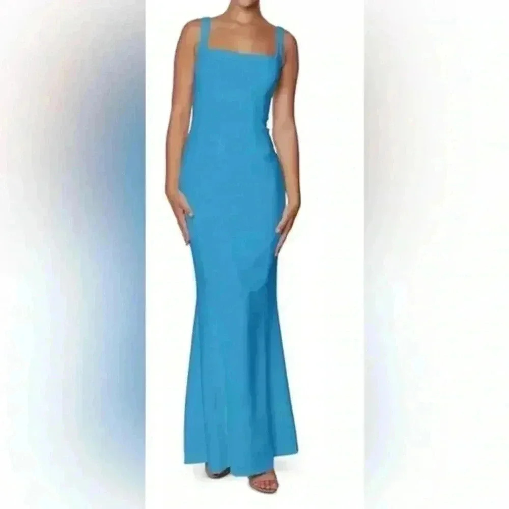 NWT LAUNDRY Ocean Blue Sleeveless Square Neck Mermaid Gown